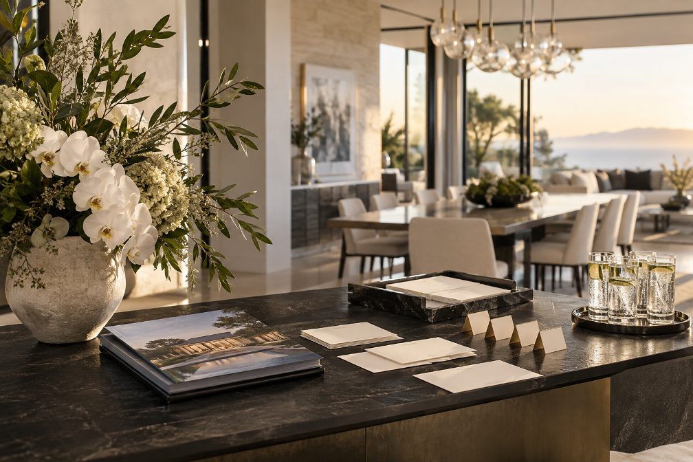 Luxury broker open house strategy represented by an invitation-only property preview in a refined modern home