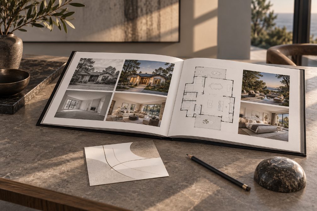 Luxury real estate case study presented through a refined property portfolio with campaign images and plans