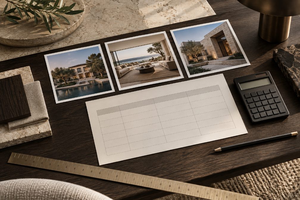 Luxury pricing strategy represented by property photographs, a comparison grid and analytical tools